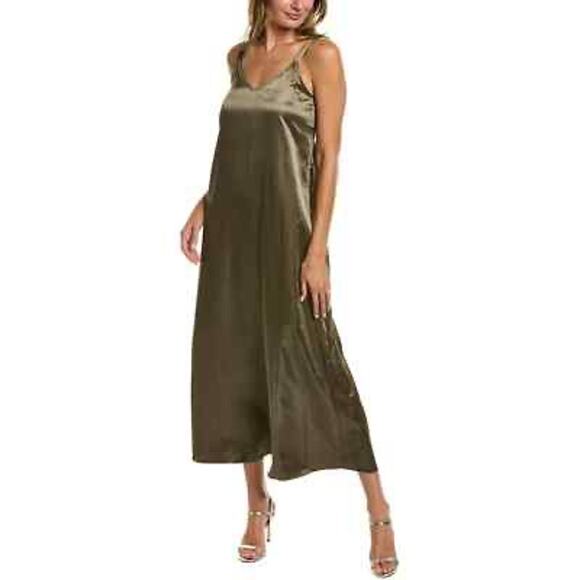 Vince Camuto Olive Satin Slip Dress NWT Size S – Sleeveless Midi 48” Long - Picture 1 of 6